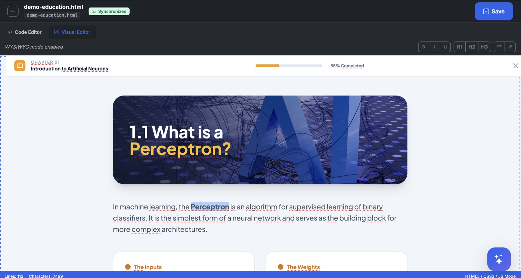 Visual WYSIWYG editor